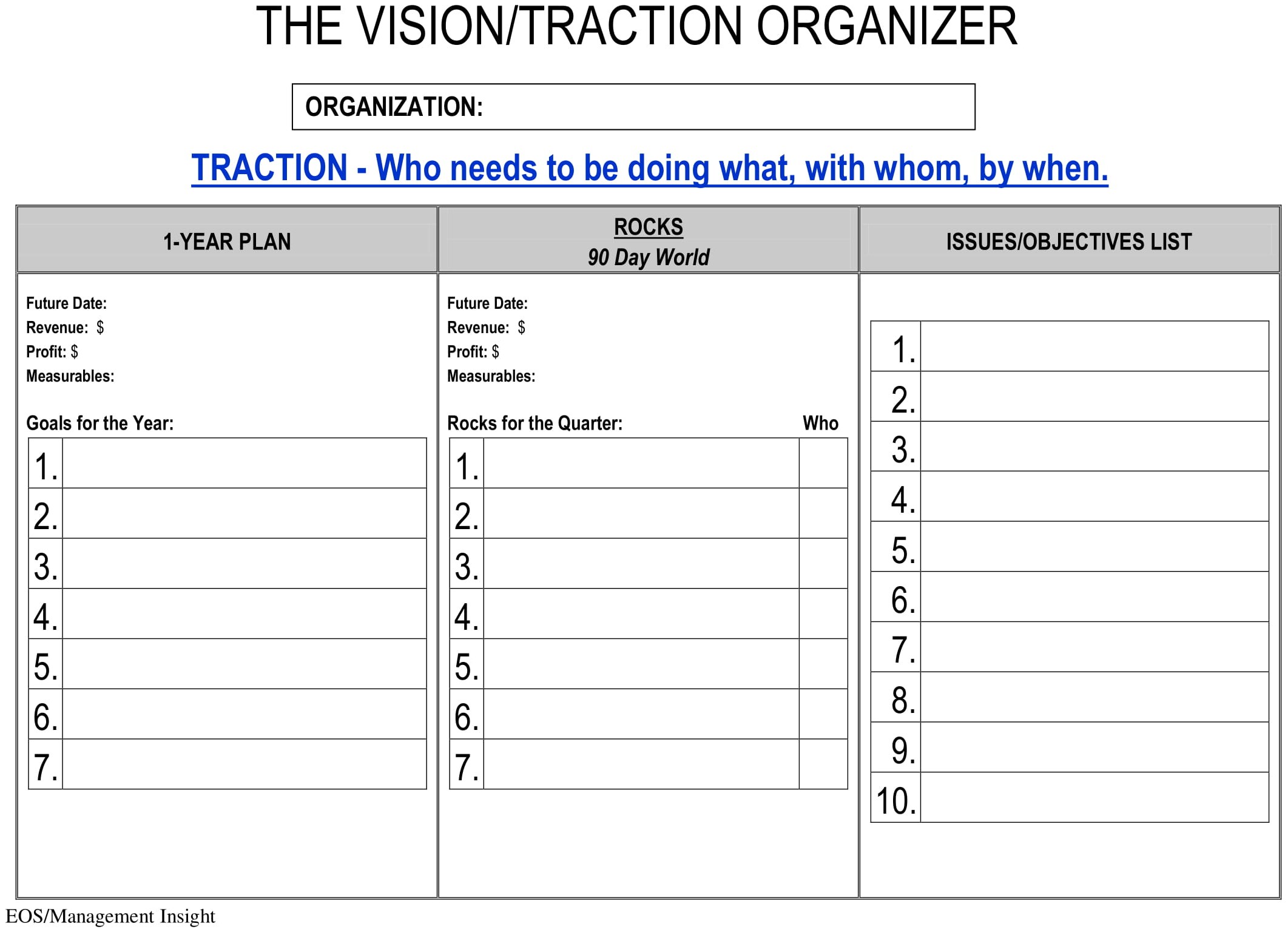 Vision/Traction Organizer Excel Template